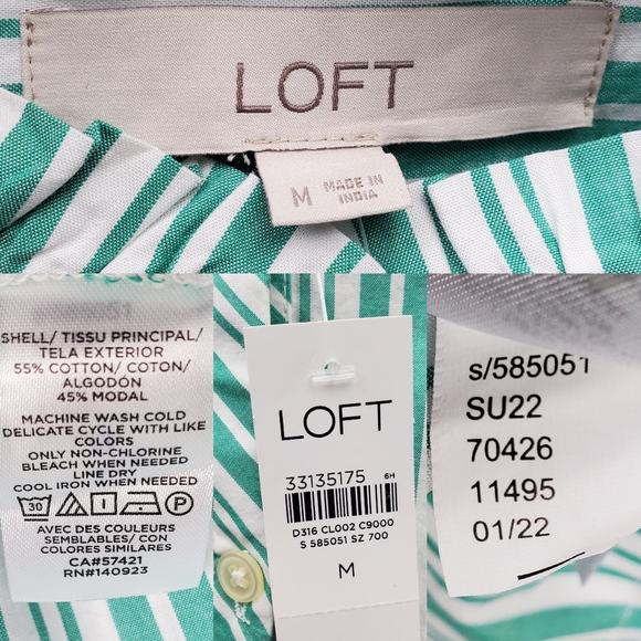 Loft White Green Striped Ruffle Tie Waist Shirtdress Size M NWT - Picture 7 of 7
